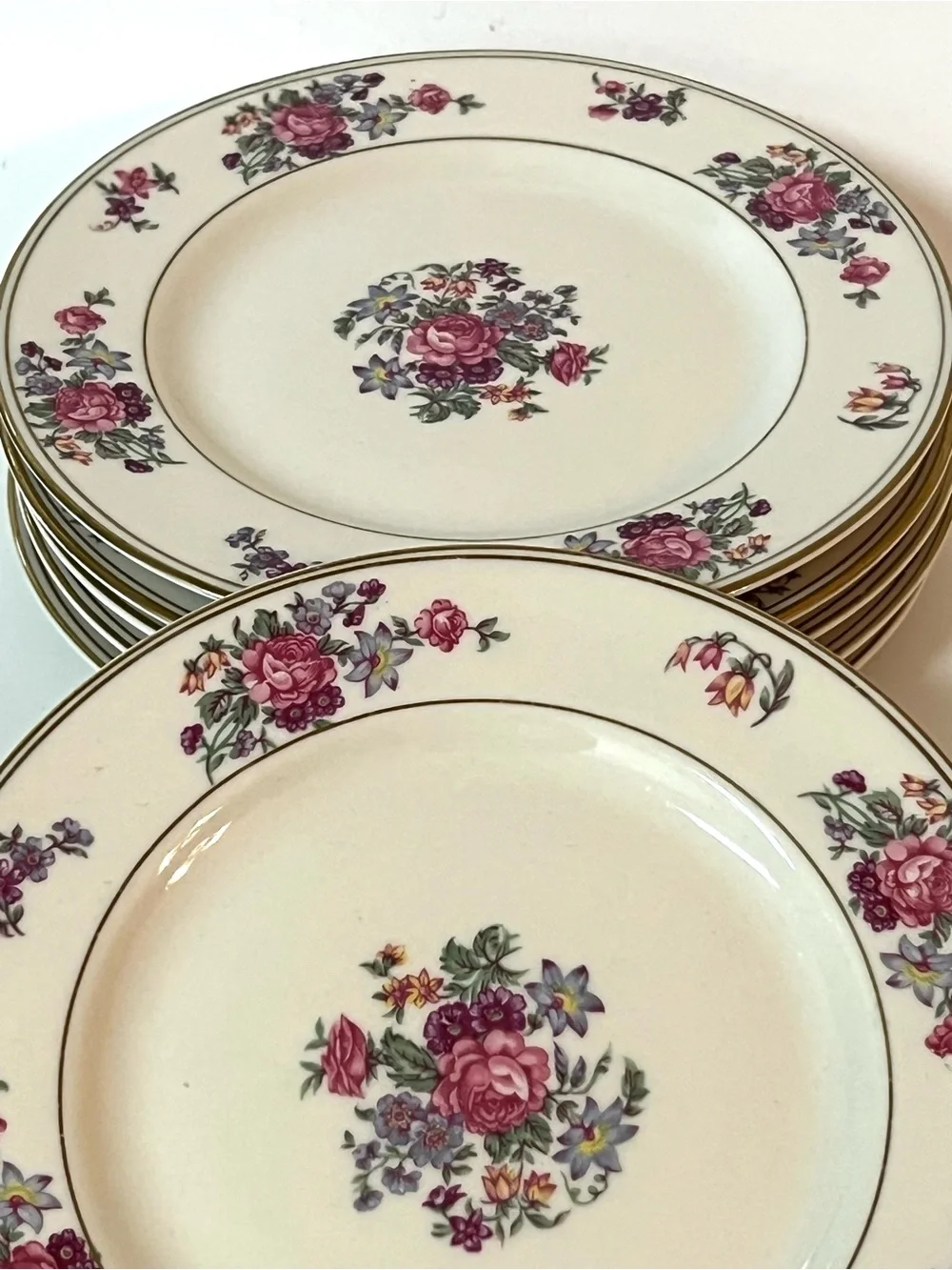 Set of 6 Theodore Haviland New York Arlington Dessert Plates Pink Purple Flowers